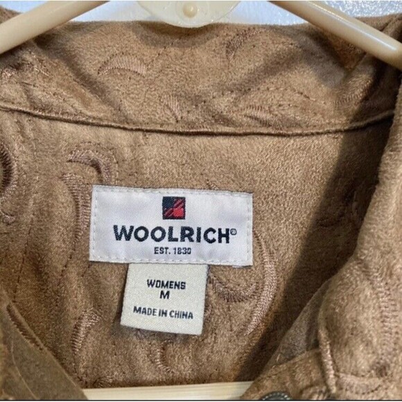 WOOLRICH Shacket Shirt Embroidered Faux suede Jacket Medium - Picture 8 of 14